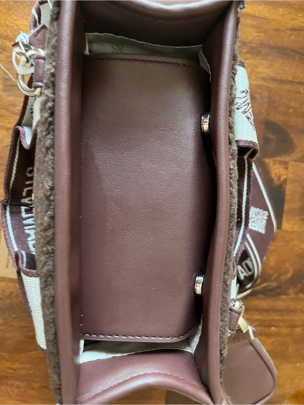Steve Madden Brown Shearling-Trim Satchel Bag